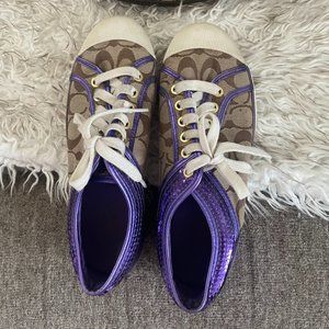 Coach Tennis Shoes Brown w/ Purple Sequin Size 7.5